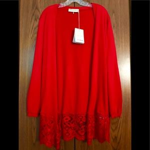 EMILIO PUCCI NWT RED OPEN CARDIGAN WITH LACE. 8-10